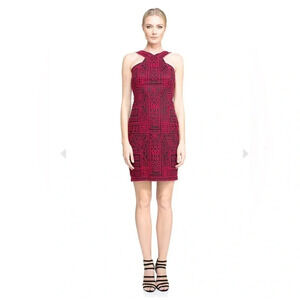 Tadashi Shoji | NEW Regina black & red lined mini dress Women size 6 embroidered